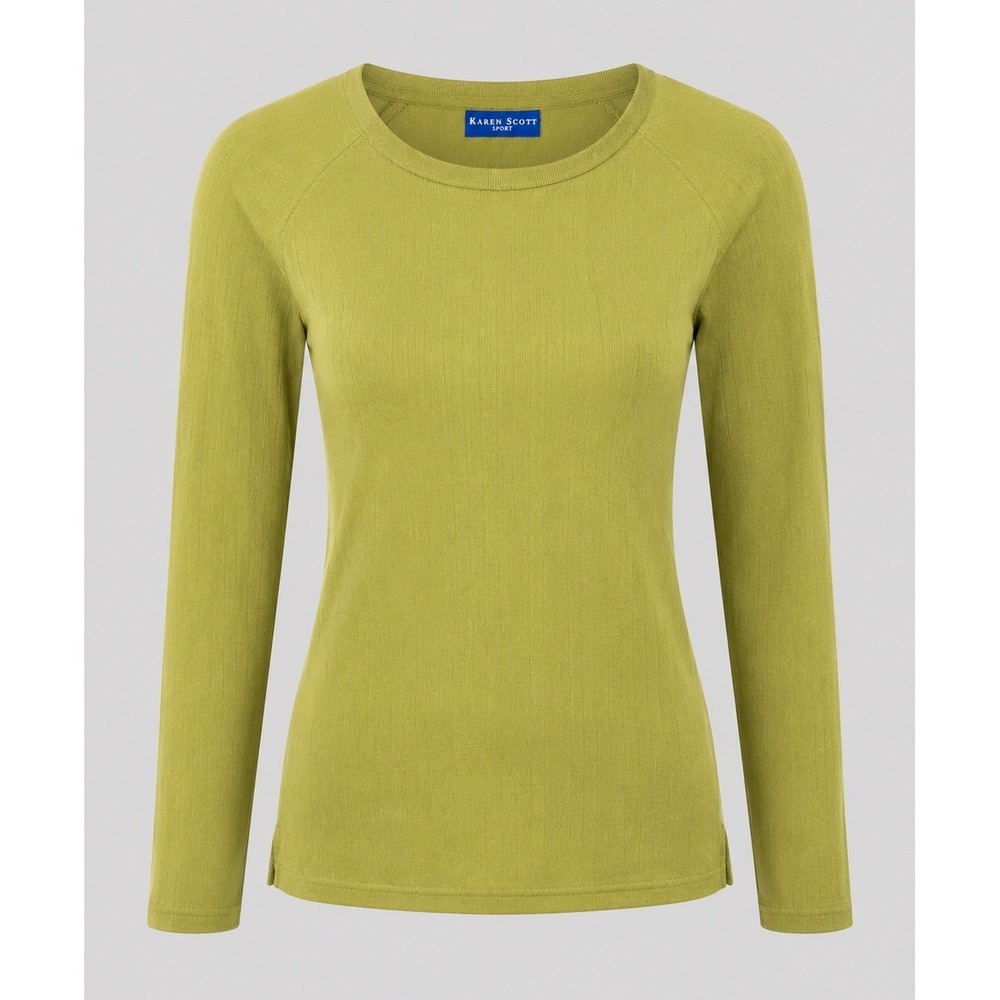 Karen Scott Sport Olive Green Ribbed Long Sleeve Crew Neck Raglan Top NWT Small